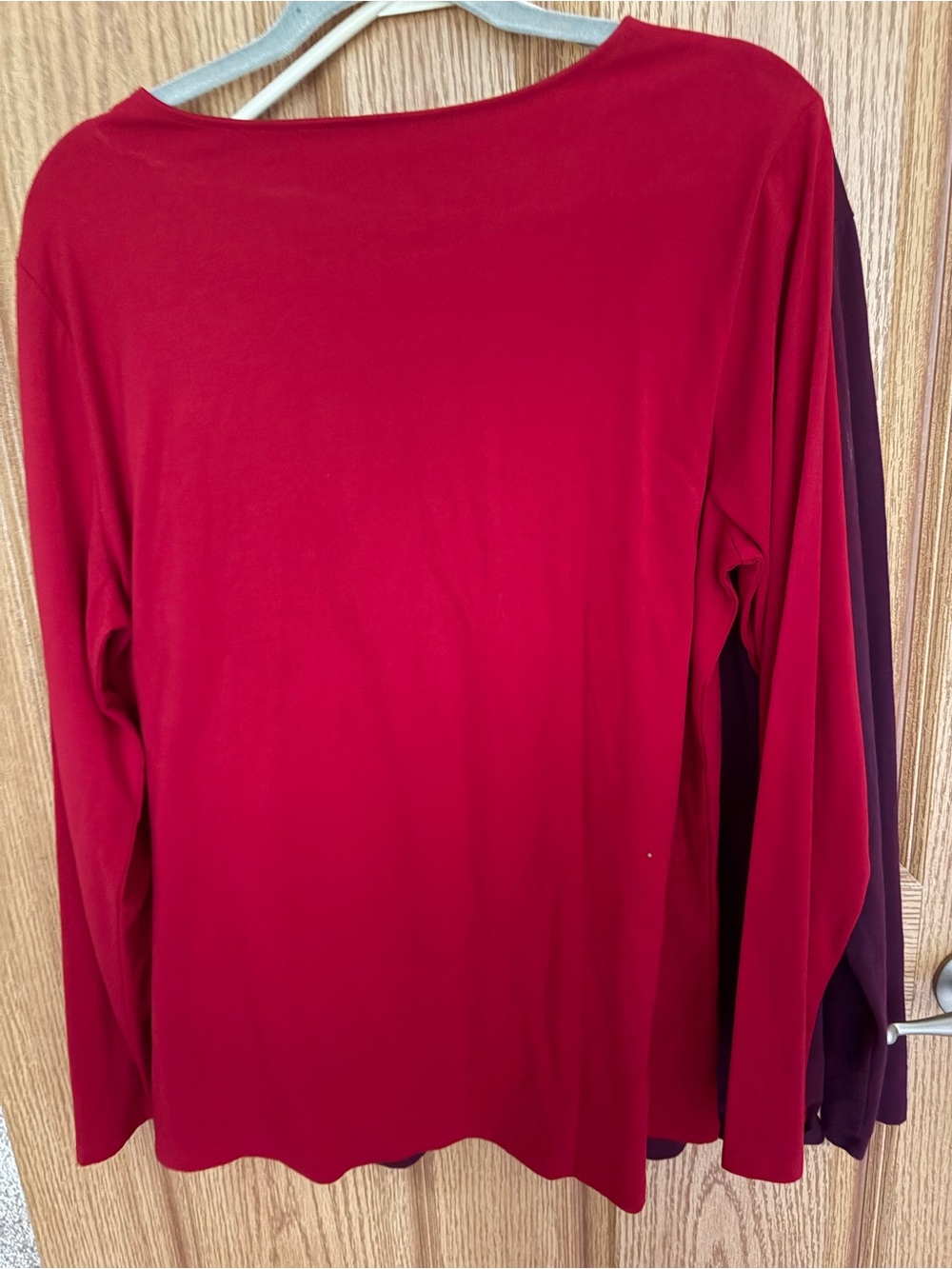 Ann Taylor Women's Long-Sleeve Crewneck Tops in Cherry Red and Deep Plum - Picture 3 of 4